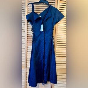 Jason Wu Navy Midi Dress with Side Lace-Up Detail